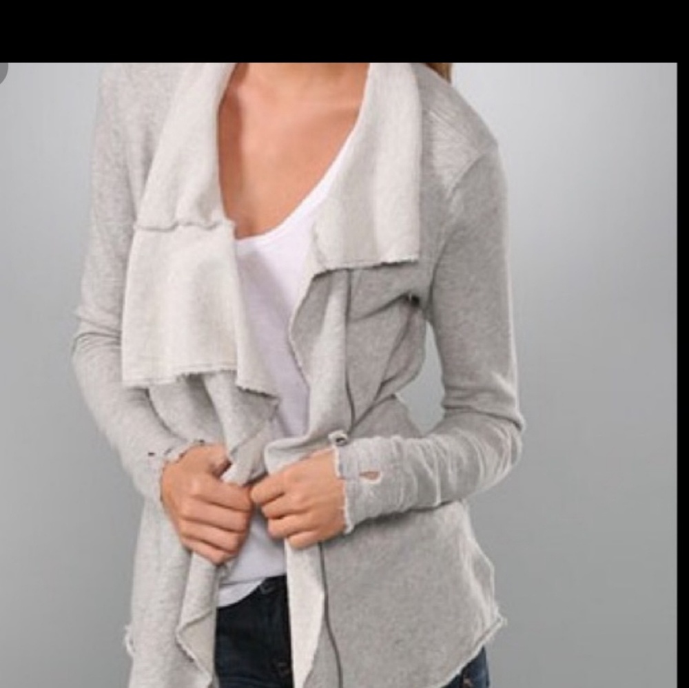 Free People Gray Ebb & Flow zipup, draped cardigan